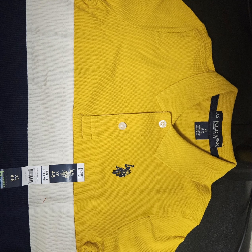 Boys U.S. Polo Assn. Yellow, White & Navy Colorblock Polo Shirt